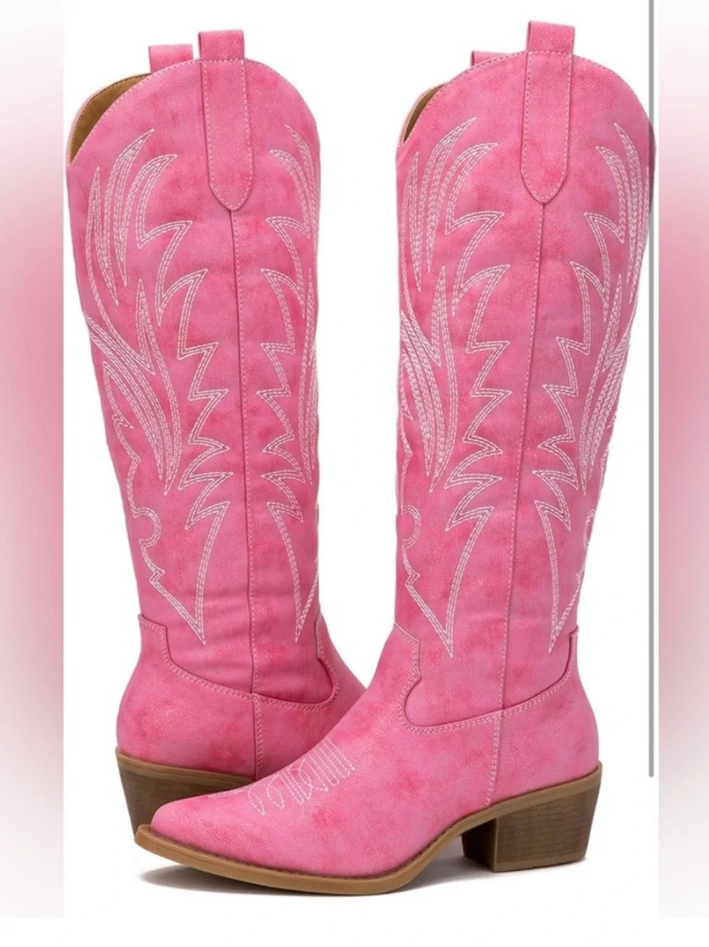 Pink Embroidered Western Knee-High Cowboy Boots